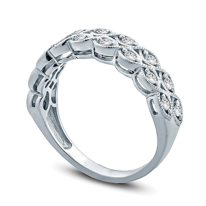 0,33 ct. Gesamtgewicht Diamant-Memoire-Ring im Vintage-Stil mit doppelreihiger Twist-Fassung aus rhodiniertem Sterlingsilber
