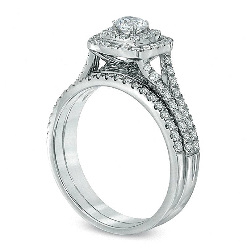Braut-Set mit weißen Diamanten im Rundschliff in 14K Weißgold (I/I1) 1.0 ct. Gesamtgewicht
