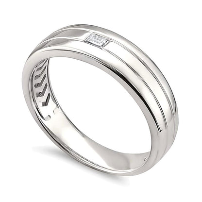 0.13 ct. Solitär-Ring mit Baguette-Diamant und Rillen-Design in 14K Weißgold