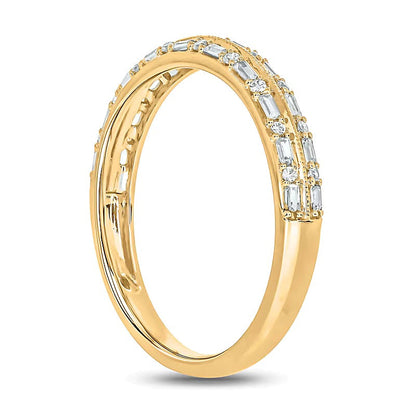0.2 ct. Gesamtgewicht Diamant-Ring im Vintage-Stil mit Baguette- und rundem Schliff, zweireihig, in 10K Gelbgold