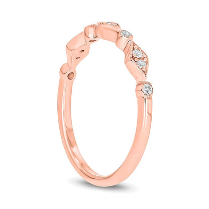 0.1 ct. Gesamtgewicht Multi-Diamant Art-Déco Stapelbarer Ring in 10K Roségold