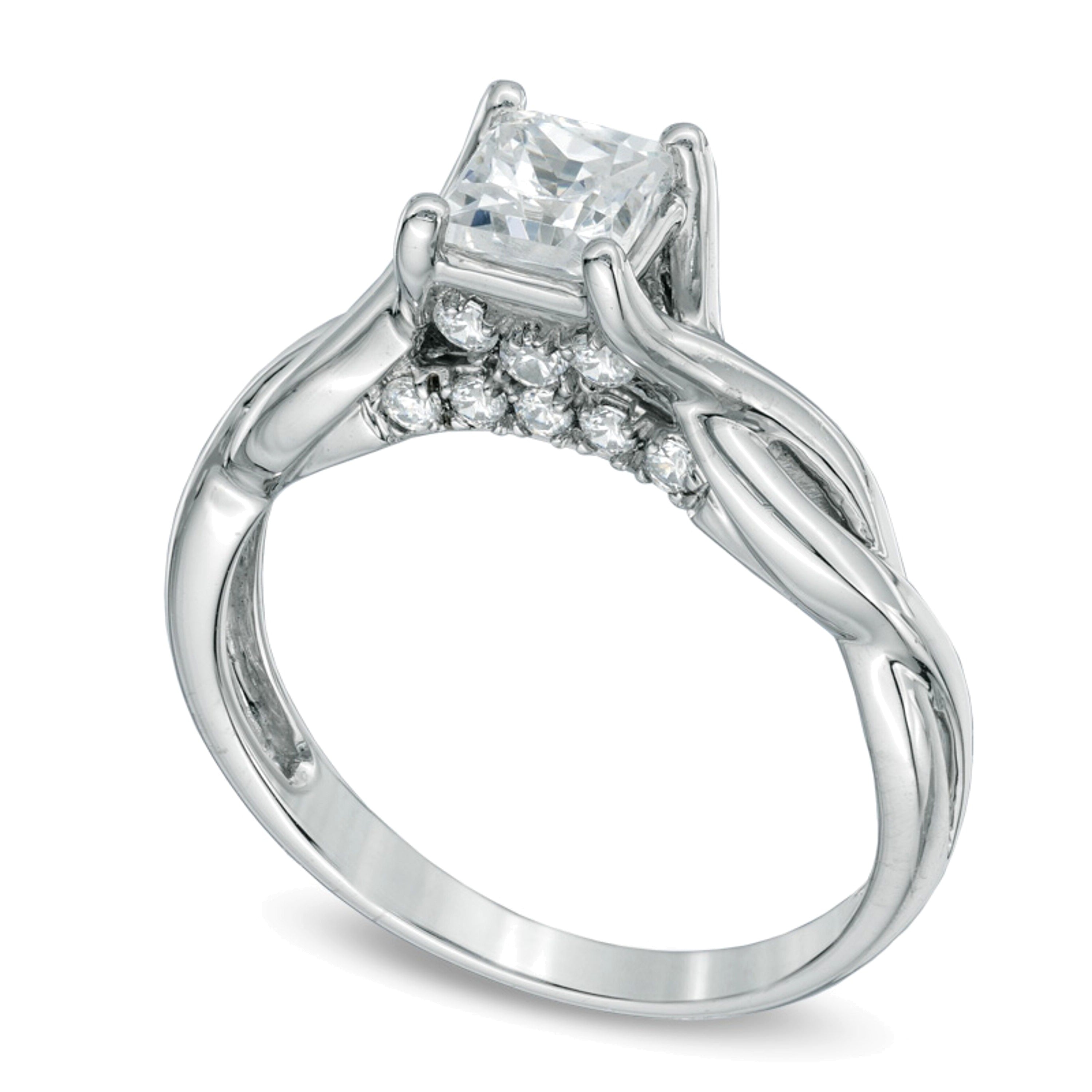 1.0 CT. TW Verlobungsring mit Diamant im Princess-Schliff und gedrehter Ringschiene in 14K Weißgold (J/I3)
