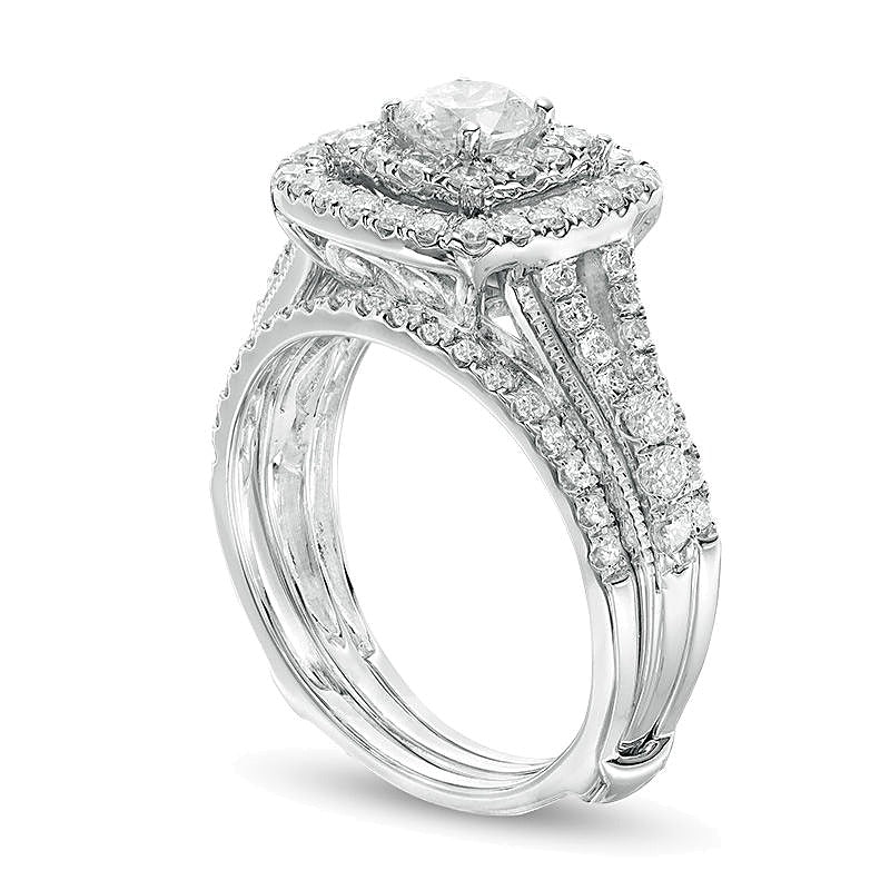 Braut-Set mit Diamanten, rund und quadratisch, 1.5 ct. Gesamtgewicht, in 14K Weißgold