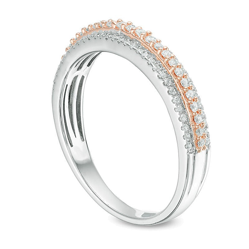 0,25 ct. Gesamtgewicht Diamant Ehering dreireihig in 10K Weißgold und Roségold-Rhodinierung