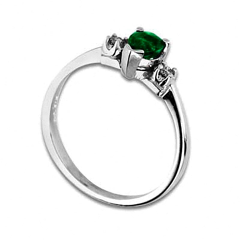 Dreistein-Verlobungsring mit tropfenförmigem Smaragd und Diamantbesatz in 14K Weißgold