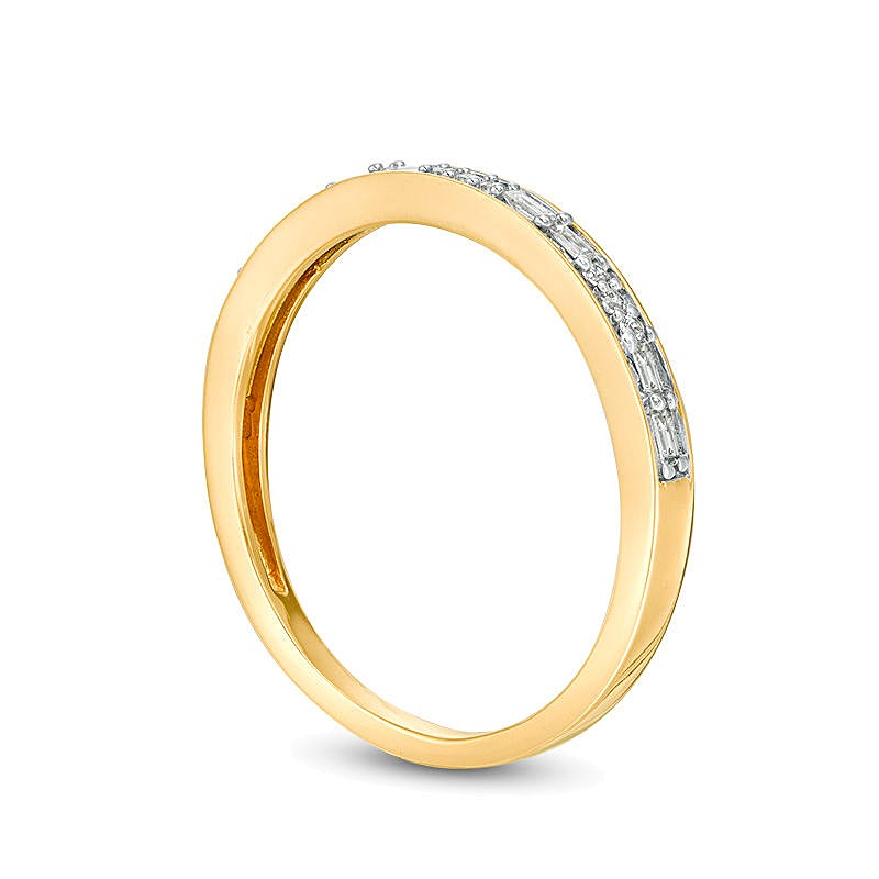 Ring mit Baguette- und rundem Diamant 0.13 ct. Gesamtgewicht in 10K Gelbgold für Damen