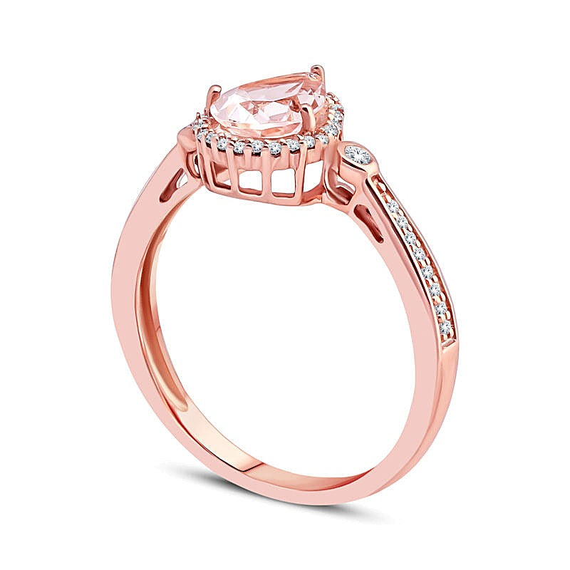 Ring mit tropfenförmigem Morganit und 0,17 ct. Gesamtgewicht Diamanten in 10K Roségold