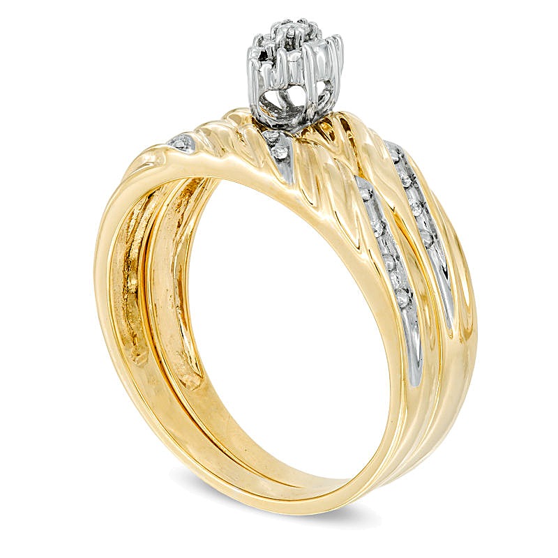 Braut-Set mit Diamanten in Marquise- und Rundschliff aus 10K Gelbgold