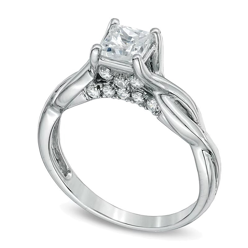 1.0 CT. Gesamtgewicht Diamant-Verlobungsring im Princess-Schliff mit gedrehter Ringschiene in 14K Weißgold (J/I3)