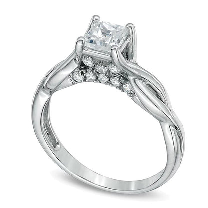 1.0 CT. Gesamtgewicht Diamant-Verlobungsring im Princess-Schliff mit gedrehter Ringschiene in 14K Weißgold (J/I3)