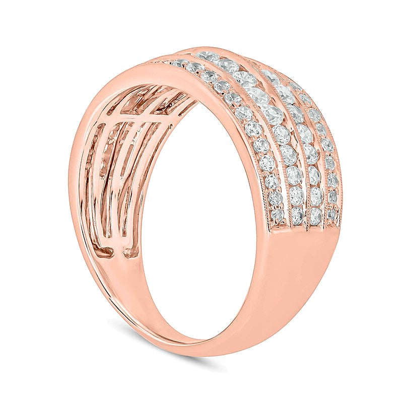 1.0 ct. Gesamtgewicht Diamant-Ring mehrreihig im Vintage-Stil in 10K Roségold