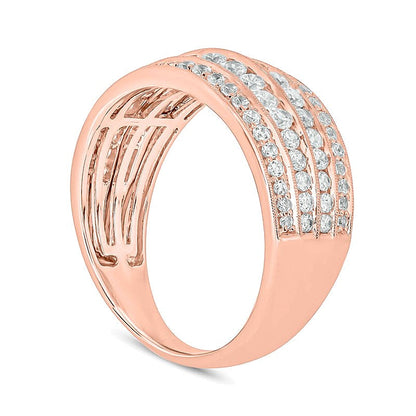 1.0 ct. Gesamtgewicht Diamant-Ring mehrreihig im Vintage-Stil in 10K Roségold