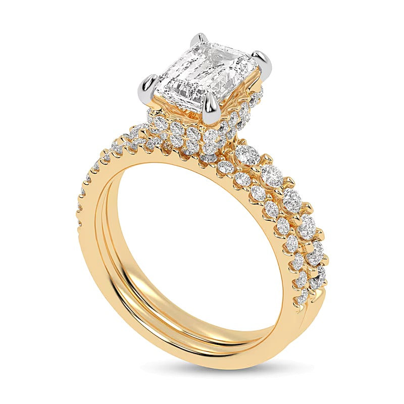 3.0 ct. Gesamtgewicht Braut-Set mit Labordiamanten im Smaragdschliff in 14K Gelbgold (I/SI2)