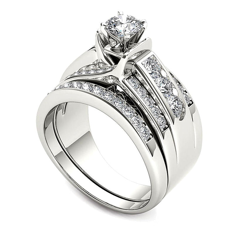 Braut-Set mit Diamanten 1.25 ct. Gesamtgewicht, mehrreihig, in 14K Weißgold