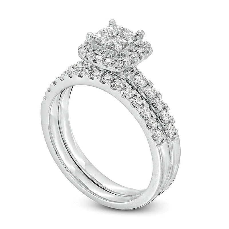 Braut-Set mit Princess- und rundem Diamant 1.0 ct. Gesamtgewicht in 14K Weißgold