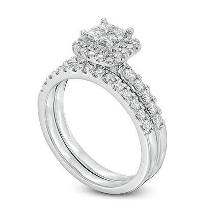 Braut-Set mit Princess- und rundem Diamant 1.0 ct. Gesamtgewicht in 14K Weißgold