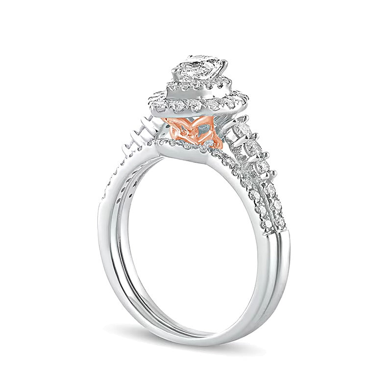 1.0 CT. Gesamtgewicht Braut-Set mit tropfenförmigen und runden Diamanten in 10K Gold Two-Tone