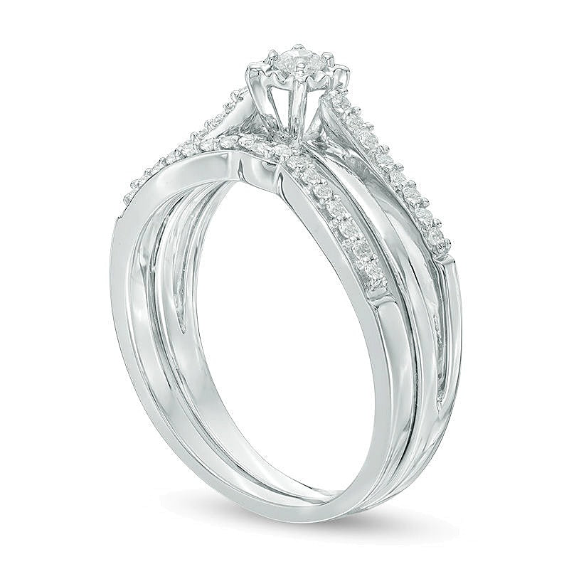 0.25 ct. Gesamtgewicht Diamant Braut-Set mit geteiltem Ring in 10K Weißgold