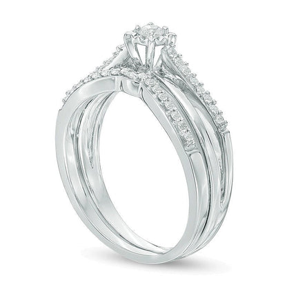 0.25 ct. Gesamtgewicht Diamant Braut-Set mit geteiltem Ring in 10K Weißgold