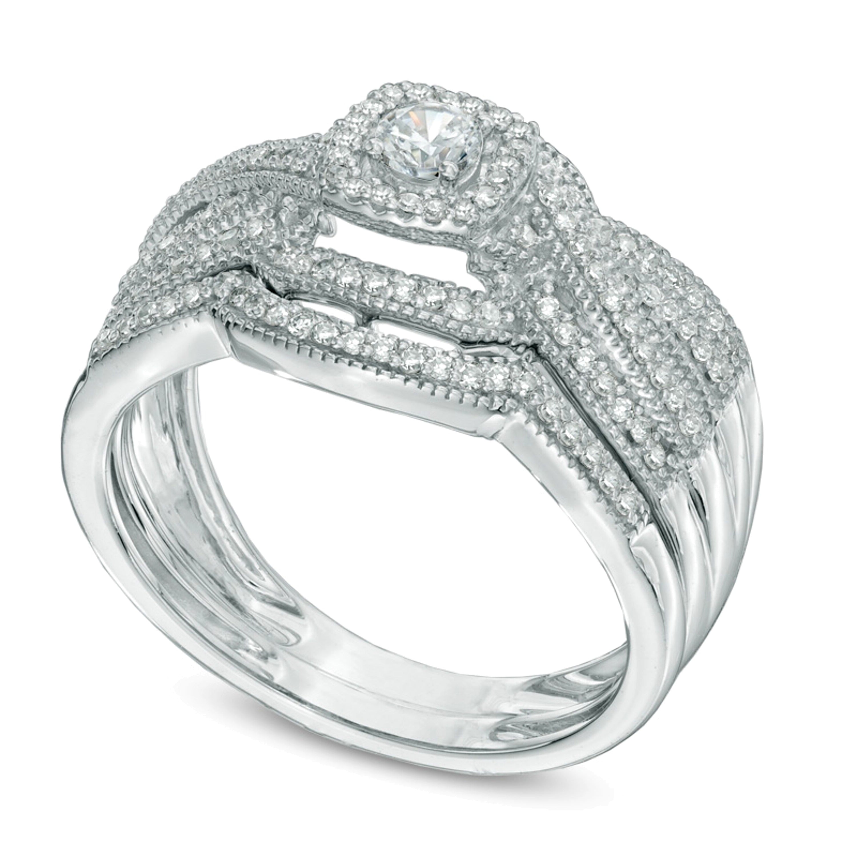 Braut-Set mit Diamanten 0,5 ct. Gesamtgewicht im Vintage-Stil mit Rahmen in 14K Weißgold