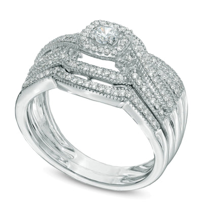 Braut-Set mit Diamanten 0,5 ct. Gesamtgewicht im Vintage-Stil mit Rahmen in 14K Weißgold