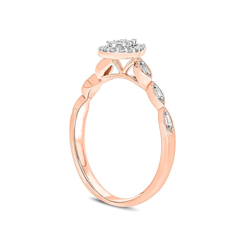 Freundschaftsring für Damen mit Diamanten im Baguette-, Rund- und Tropfenschliff 0.2 ct. Gesamtgewicht in 10K Roségold