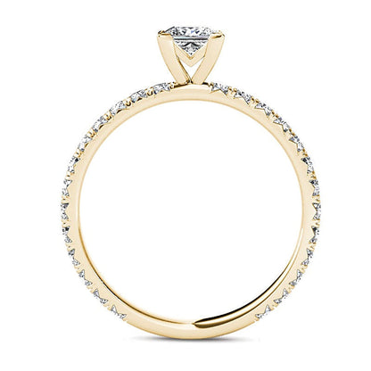 Solitär mit seitlichem Besatz Verlobungsring mit Diamanten im Princess- und Rundschliff 1.0 ct. Gesamtgewicht in 14K Gelbgold
