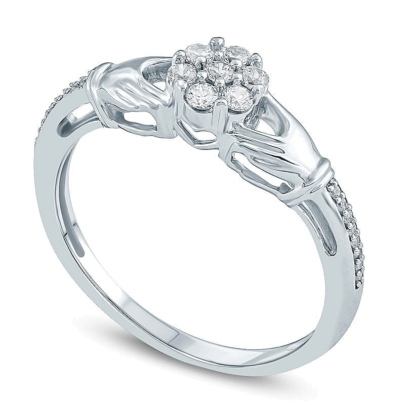 Multi-Diamant Claddagh Freundschaftsring 0,2 ct. Gesamtgewicht in 10K Weißgold