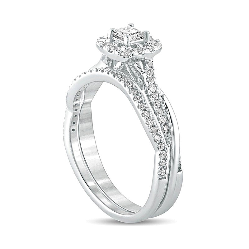 0.5 CT. Gesamtgewicht Braut-Set mit Diamanten im Princess- und Rundschliff in 10K Weißgold