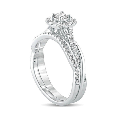 0.5 CT. Gesamtgewicht Braut-Set mit Diamanten im Princess- und Rundschliff in 10K Weißgold