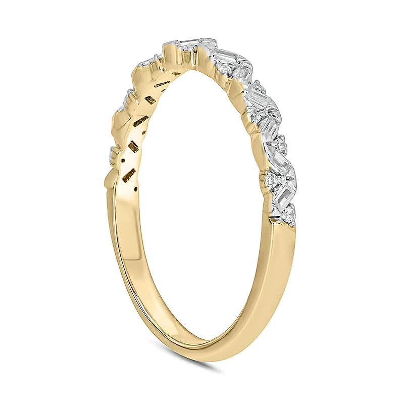 Ring mit Baguette- und rundem Diamant im Zickzack-Design 0.17 ct. Gesamtgewicht in 10K Gelbgold, stapelbar
