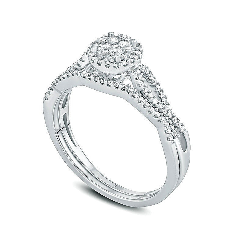 Braut-Set mit Komposit-Diamant-Rahmen und Twist-Design 0,33 ct. Gesamtgewicht in 10K Weißgold