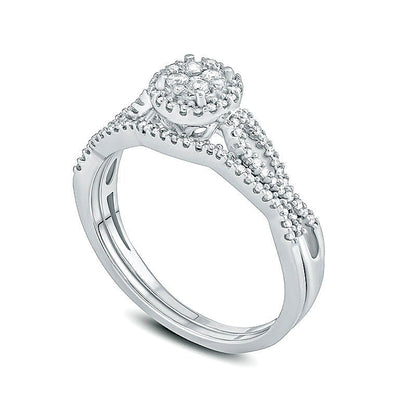 Braut-Set mit Komposit-Diamant-Rahmen und Twist-Design 0,33 ct. Gesamtgewicht in 10K Weißgold