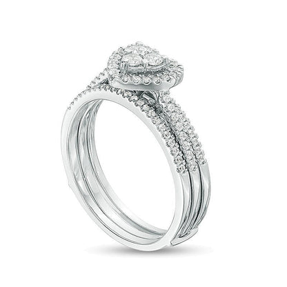 0.5 ct. Gesamtgewicht Diamant Brautset mit Herz-Rahmen dreiteilig in 10K Weißgold