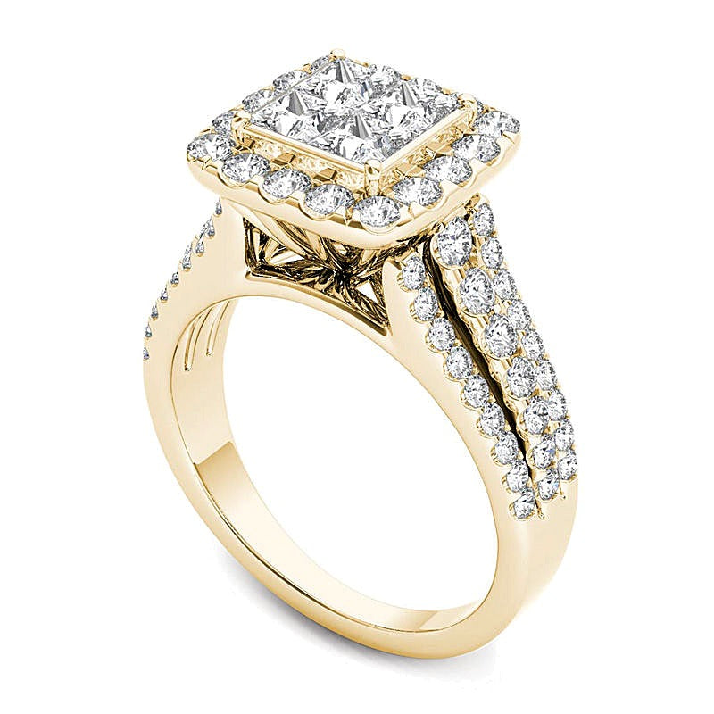 Verlobungsring mit mehreren Diamanten im Princess- und Rundschliff, 2.0 ct. Gesamtgewicht, in 14K Gelbgold