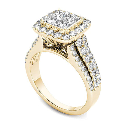 Verlobungsring mit mehreren Diamanten im Princess- und Rundschliff, 2.0 ct. Gesamtgewicht, in 14K Gelbgold