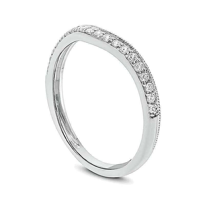 0,2 ct. Gesamtgewicht Diamant Ehering im Vintage-Stil, konturiert, in 10K Weißgold
