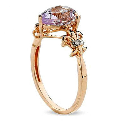 Fashion-Ring mit tropfenförmigem Amethyst und Diamant-Besatz in Lilie-Optik aus 10K Roségold
