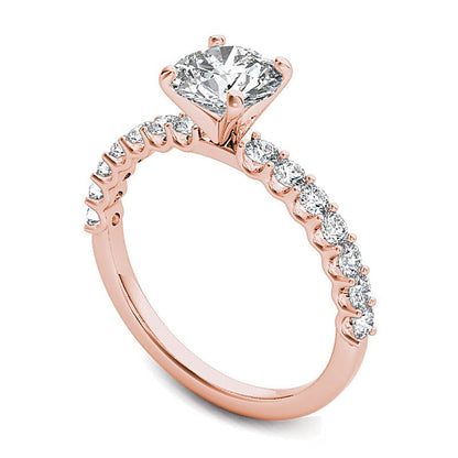 1.0 CT. Gesamtgewicht Diamant-Verlobungsring als Solitär mit seitlichem Besatz in 14K Roségold