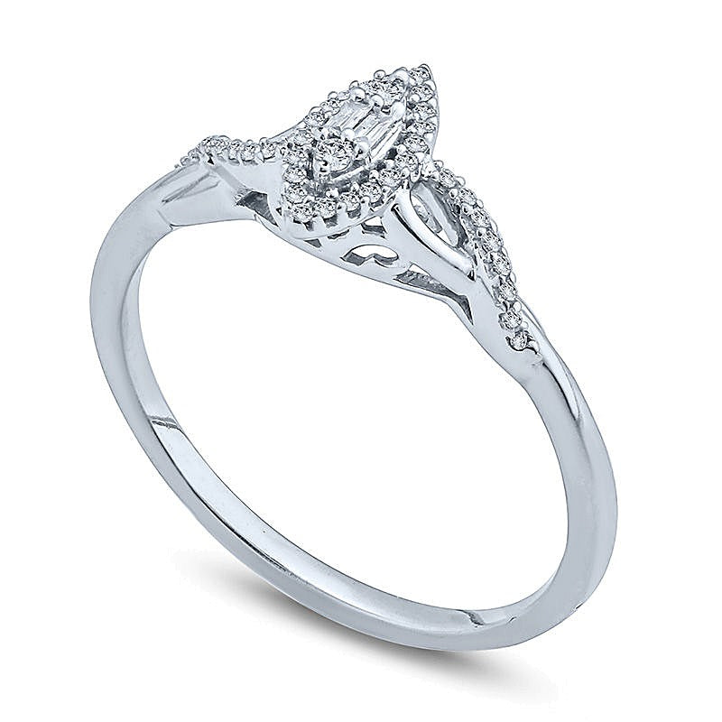 Freundschaftsring für Damen mit Diamanten im Baguette-, Rund- und Marquise-Schliff, 0.1 ct. Gesamtgewicht, in 10K Weißgold