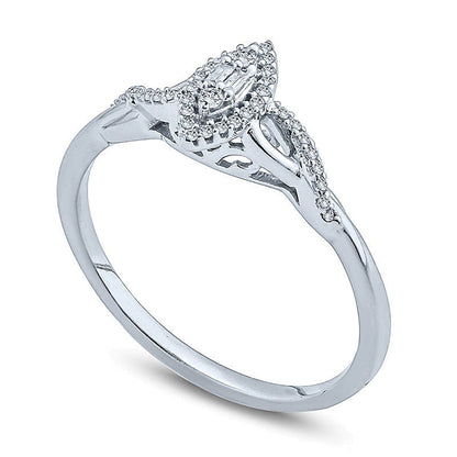 Freundschaftsring für Damen mit Diamanten im Baguette-, Rund- und Marquise-Schliff, 0.1 ct. Gesamtgewicht, in 10K Weißgold