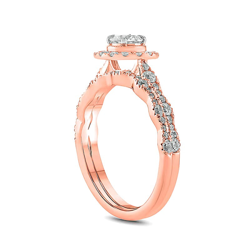 1,0 ct. Gesamtgewicht Diamant Braut-Set im Vintage-Stil mit Rahmen in 10K Roségold