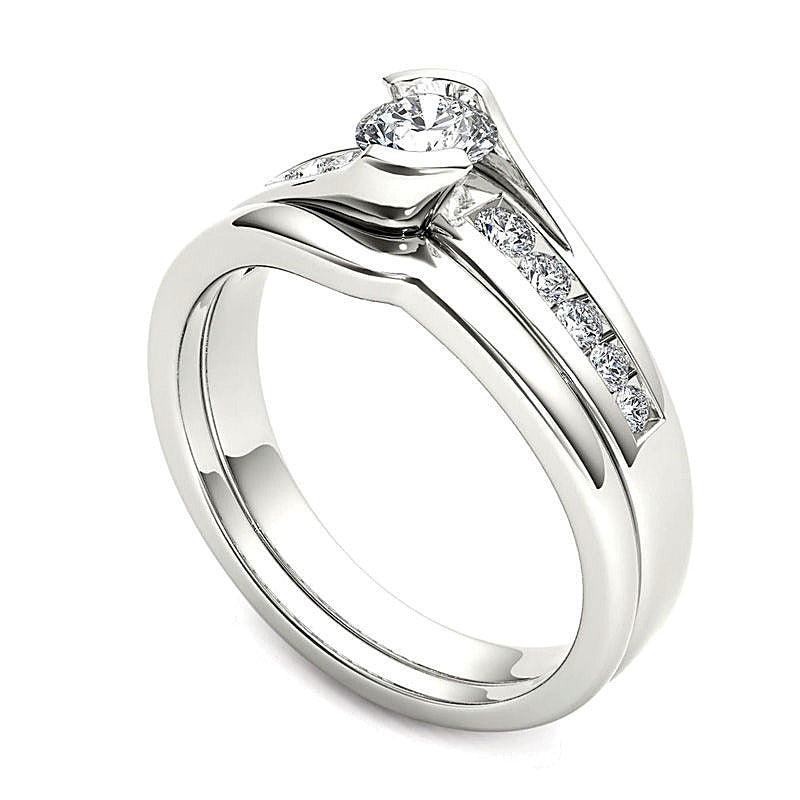 0,5 ct. Gesamtgewicht Diamant Bypass Brautset in 14K Weißgold