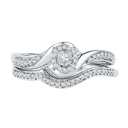 0,25 ct. Gesamtgewicht Diamant Brautset mit Swirl-Rahmen in rhodiniertem Sterlingsilber
