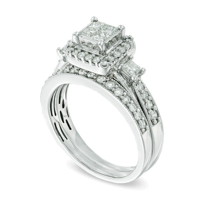 1.0 ct. Gesamtgewicht Brautset mit vier weißen Diamanten im Princess-Schliff in 10K Weißgold