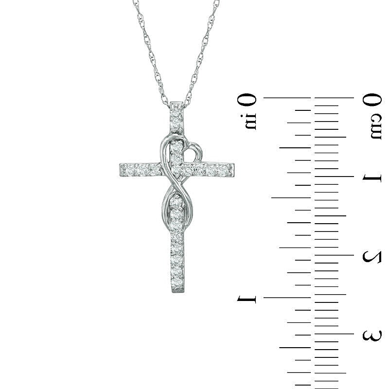 Diamant-Kreuzanhänger 0,25 ct. Gesamtgewicht mit herzförmiger Unendlichkeitsschleife in 10K Weißgold
