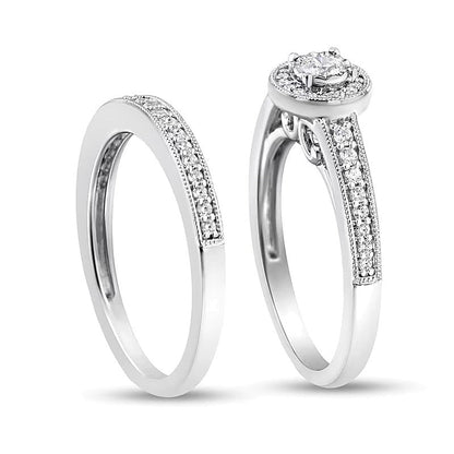 0.5 ct. Gesamtgewicht Diamant-Brautset in rhodiniertem Sterlingsilber (J/I3)