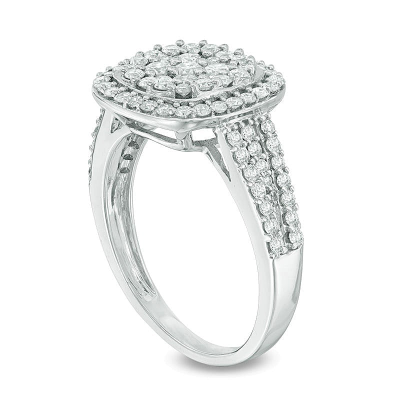 1.0 ct. Gesamtgewicht Multi-Diamant Verlobungsring mit Kissenschliff-Halo in 14K Weißgold