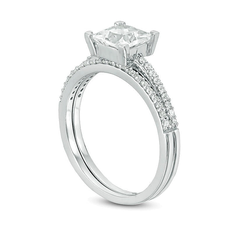 6.0mm weißer Saphir im Princess-Schliff (Labor) und Diamant 0.2 ct. Gesamtgewicht Brautset in 10K Weißgold