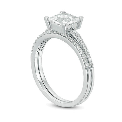 6.0mm weißer Saphir im Princess-Schliff (Labor) und Diamant 0.2 ct. Gesamtgewicht Brautset in 10K Weißgold